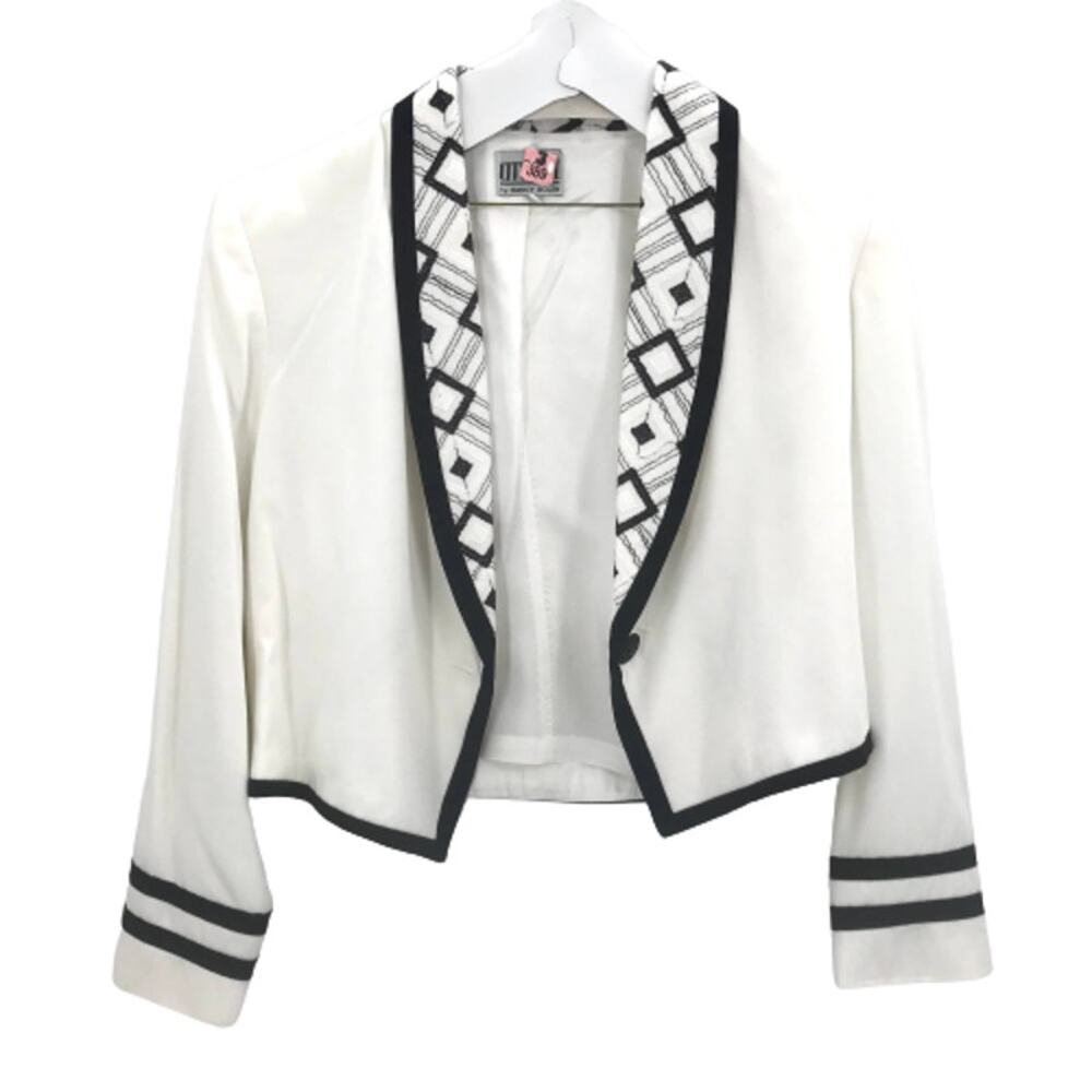 City Girl by Nancy Bolero Blazer Jacket Long Sleeves Black Trimming Collar SZ 14